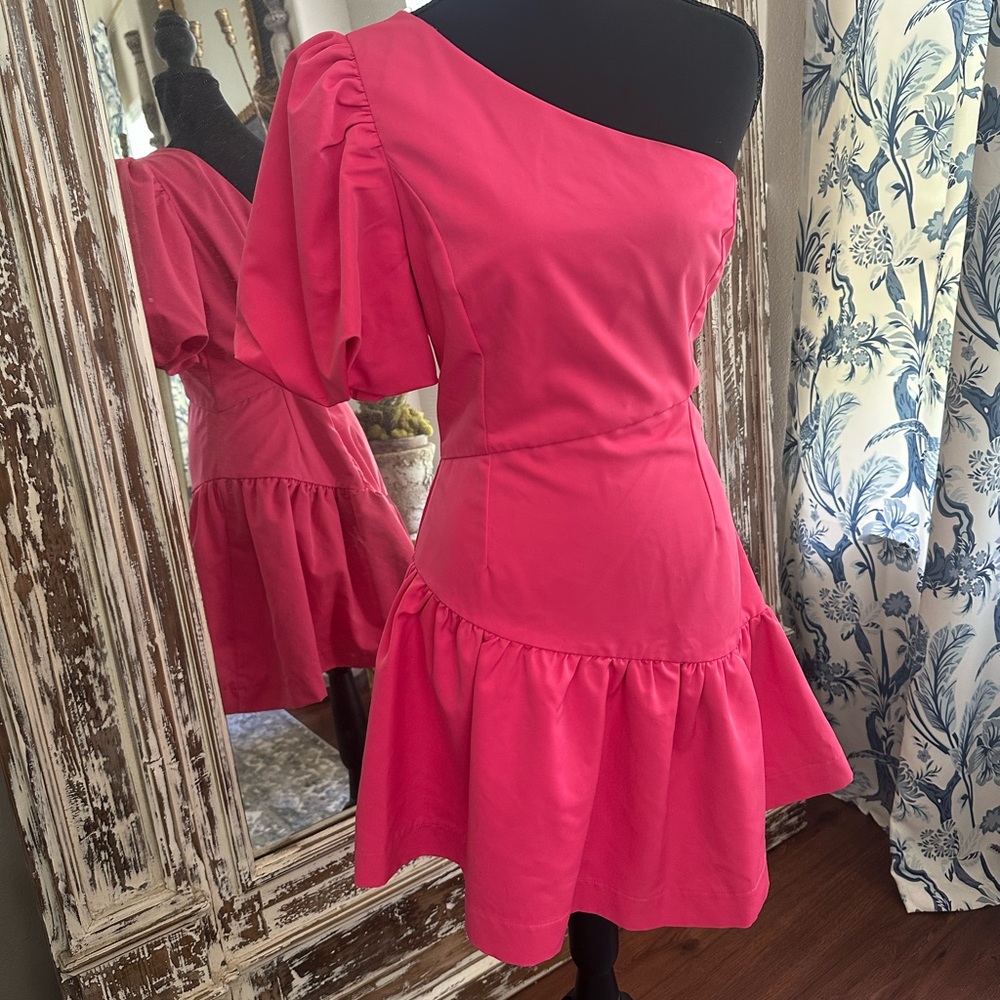 DO+BE Pink One Shoulder Peplum Cocktail Dress